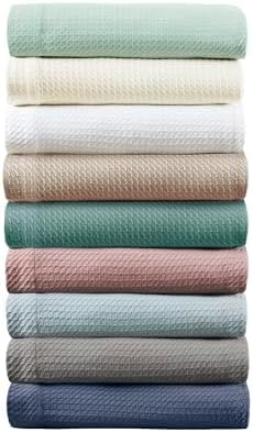 Madison Park Soft Certified 100% Egyptian Cotton Breathable Cozy Blanket, Premium Waffle Knit Classic Design, Luxury All Season Lightweight Cover for Bed, Couch and Sofa, Cream Twin(66"x90")