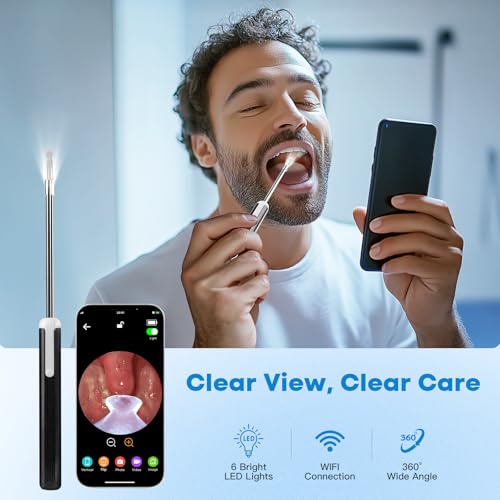 Tonsil Stone Remover Kit with Camera, Visual Tonsil Stone Removal Tool with LED Light, Rechargeable Tonsillolith Removal Tool with 4 Head - Fight Bad Breath - Attachments for iOS & Android