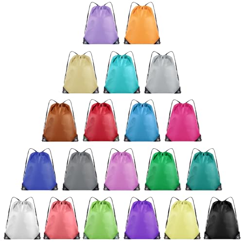 Grneric 20 Pieces Drawstring Backpack Bulk Cinch Sackpack Ployster Drawstring Bags for Gym Party Trip(White)