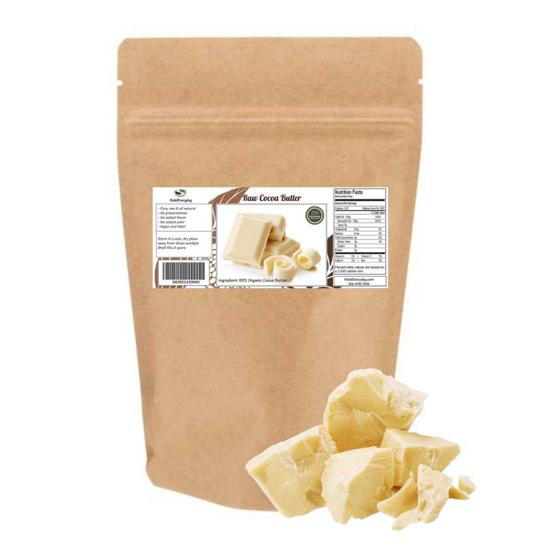 SAAQIN 5 Lb Cocoa Butter, Pure, Raw, Unprocessed. Use for Lotion, Cream, Lip Balm, Oil, Stick, or Body Butter. Non-GMO