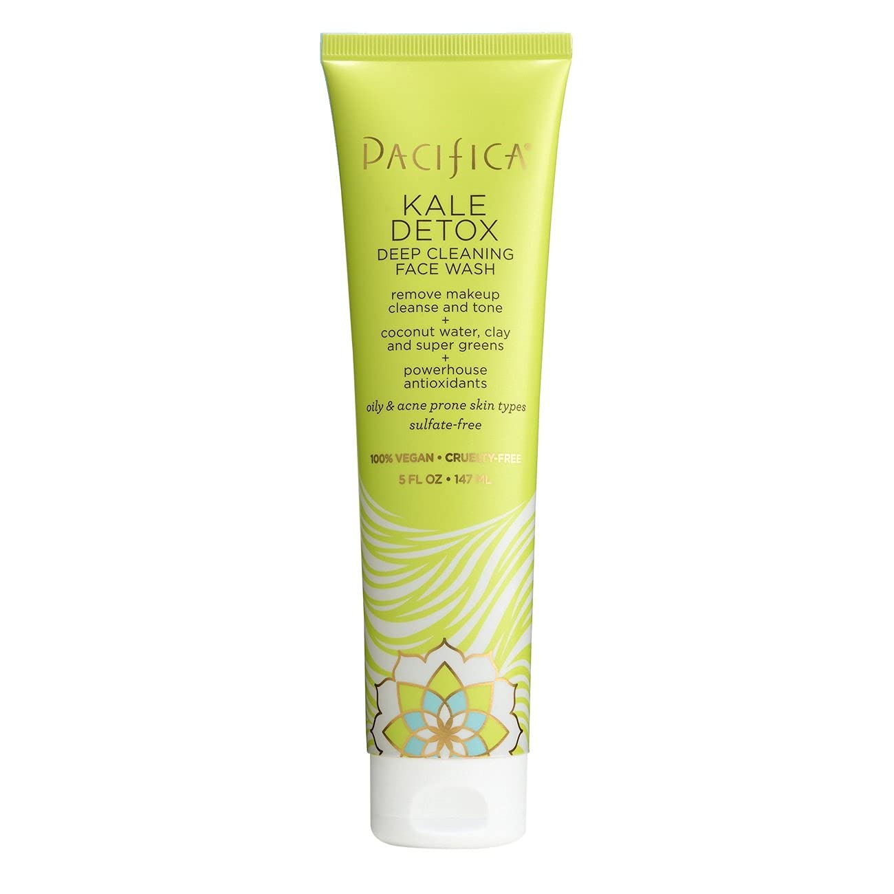 Pacifica Kale Detox Face Wash for Oily & Acne-Prone Skin, Deep Cleansing Facial Cleanser & Makeup Remover with Super Greens Kale, Seaweed & Clay, 5 fl oz –Clean Beauty, Vegan & Cruelty-Free