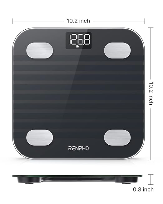 RENPHO Rechargeable Smart Scale for Body Weight, Electronic 13 Body Composition Monitors sync with App, Bluetooth Digital Bathroom Scales, Elis 1, Black, 396 lbs