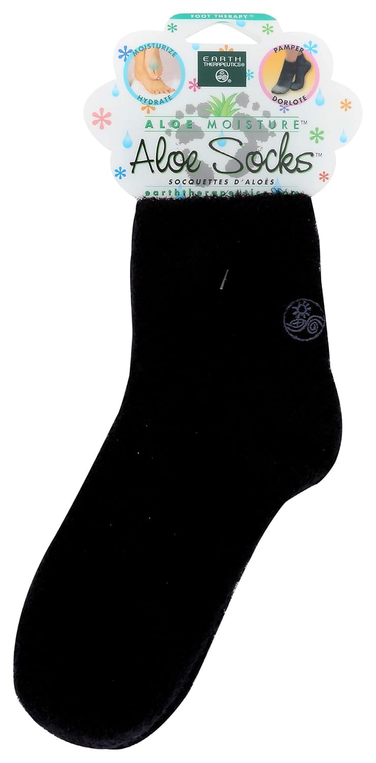 Earth Therapeutics Aloe Vera Socks – Infused with Natural Aloe Vera & Vitamin E – Helps Dry Feet, Cracked Heels, Calluses, Rough Skin, Dead Skin - Use with Your Favorite Lotions - Black
