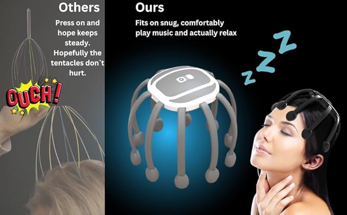 Azpen Black Electric Scalp Massager with Phone Music Connect + 5 Modes, 360 Degree Head Massager, Cordless Portable Head Scratcher for Stress Relax