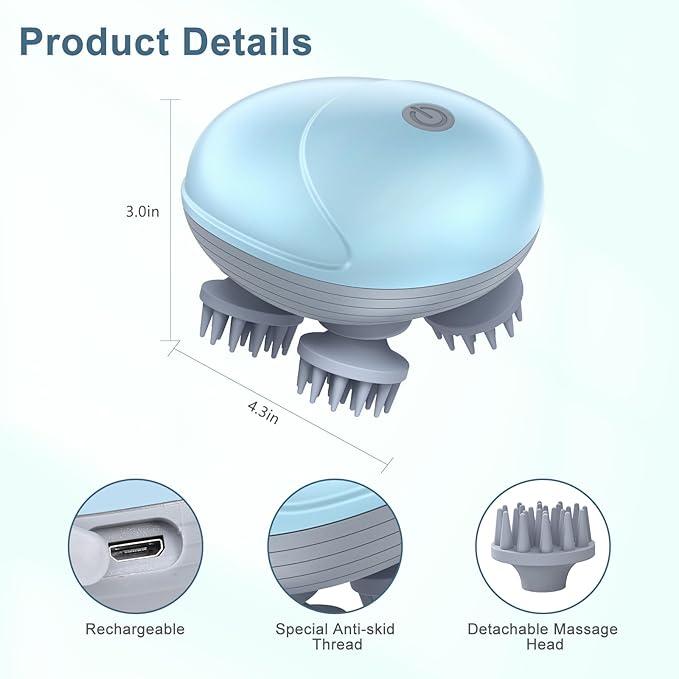 Upgraded Handheld Pet Massager for Dogs and Cats, Electric Cat Dog Massager, with 4 Rotatable Massage Heads, Three Modes, for Relieving Tight Stiffness Muscles, Promote Bonding (Light Blue)