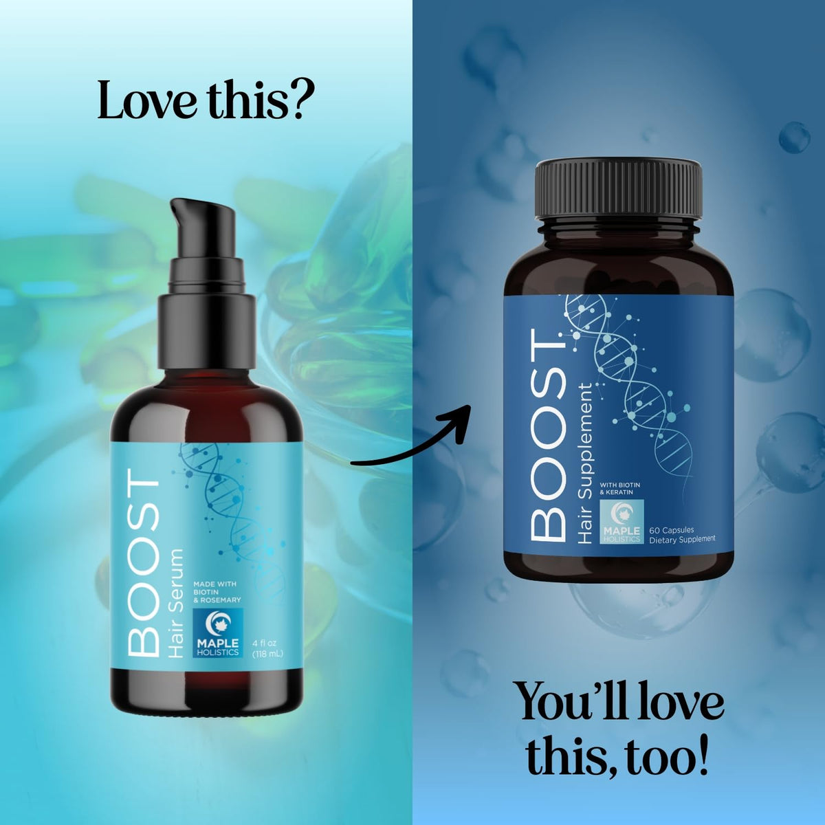 Volumizing Biotin Hair Serum for Men & Women - Caffeine Serum for Hair and Scalp Care with Peppermint Black Castor & Rosemary Oil for Enhanced Volume Shine & Hydration - Vegan & Cruelty Free (4 Fl Oz)