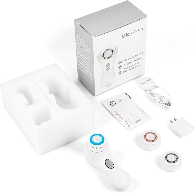 Facial Cleansing Brush, Sonic Face Scrubber Exfoliator for Women Skin Care Deep Cleaning Exfoliating, Rechargeable Waterproof Electric with 2 Speeds for Home & Travel(White)