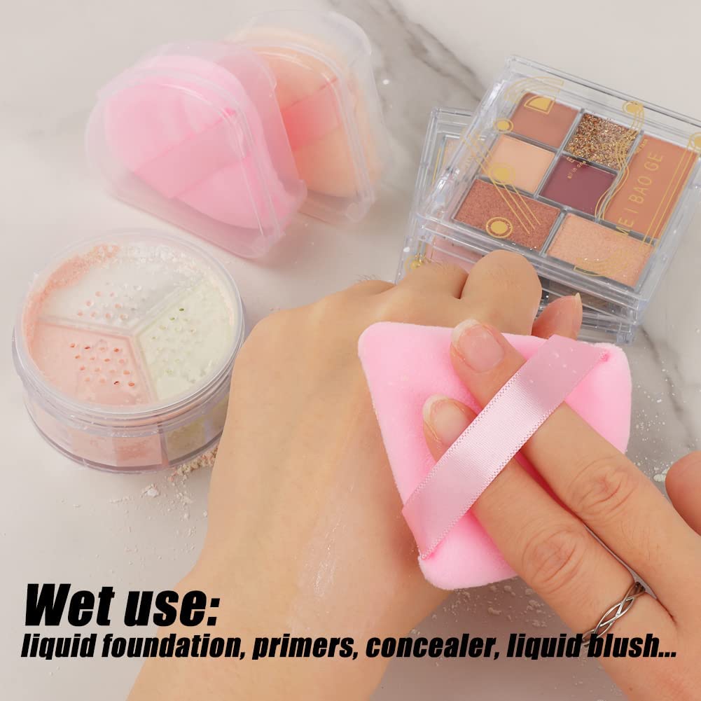 Ocim 10Pcs Triangle Powder Puffs for Face Powder,Soft Velour Triangular Beauty Puff,Makeup Pressed,Baking & Setting Powder Sponge Applicator Pads with Case,Black&Nude