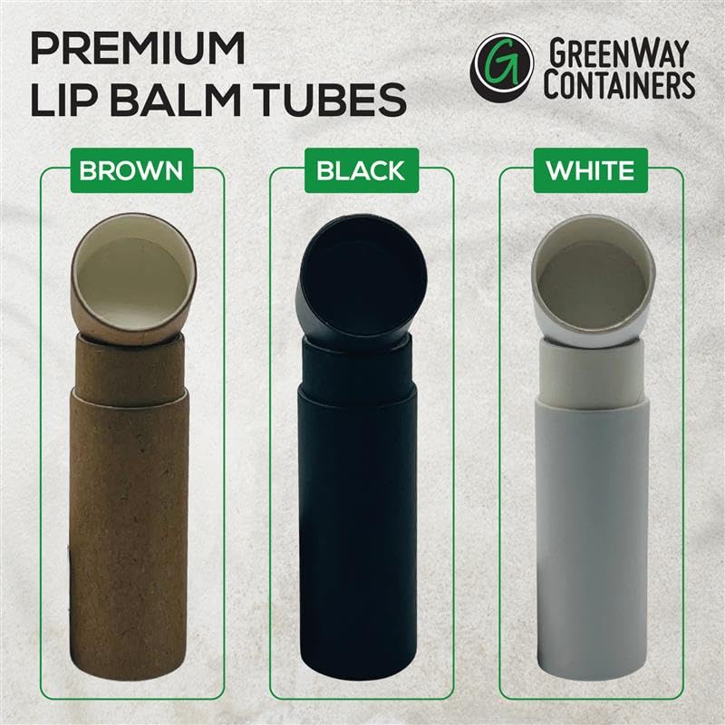GreenWay 0.15oz / 4.25g Kraft Paperboard Lip Balm Tubes with Lids - 25 Pack Lip Gloss Tubes Refillable DIY Cosmetic Containers – Extra Thick Push-Up Bottom Lip Balm Containers - White