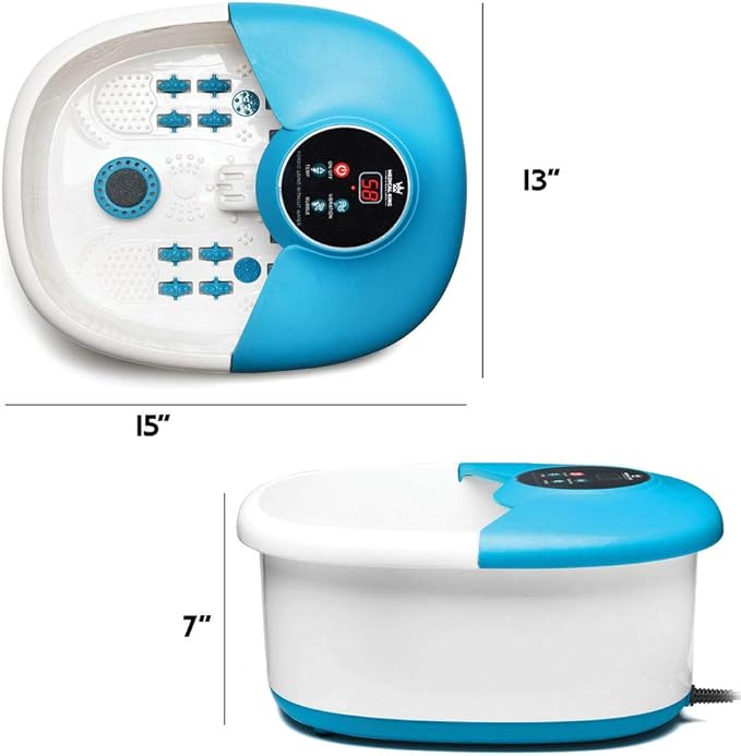 Medical king Foot Spa Massager with Heat, 14 Rollers in Foot Shape - 5 in 1 Foot Bath Massager - Adjustable Heating, Bubbles, Vibration, Pumice Stone, Mini Massage Points