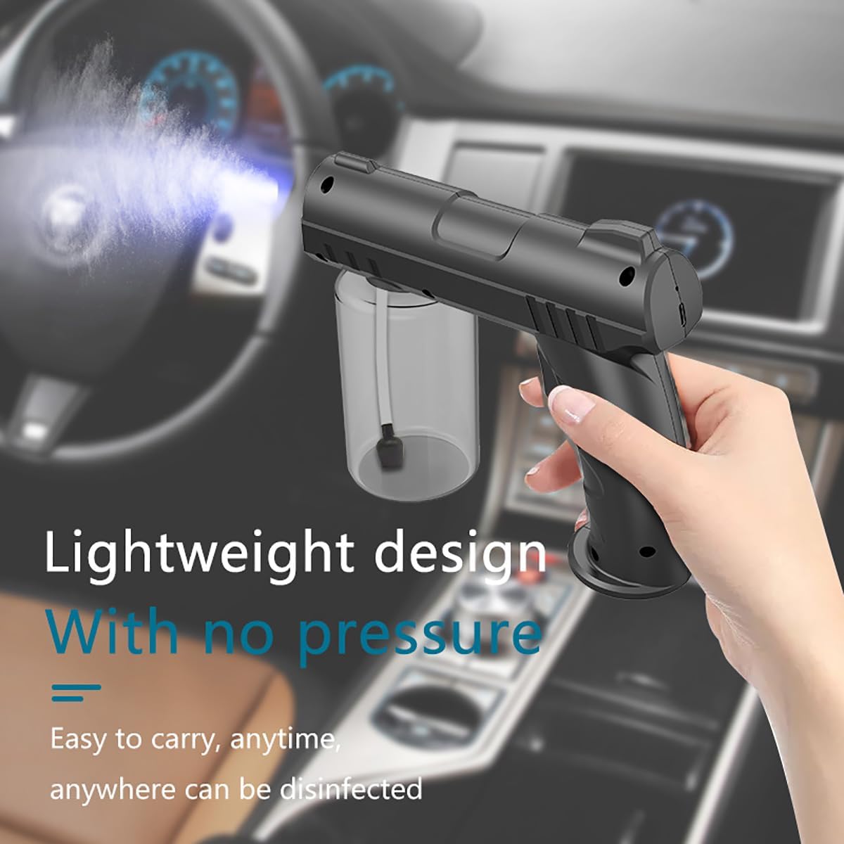 Nano Spray Gun, Rechargeable Handheld Household Blue Light Atomizer for Watering Plants and Trees (Black)