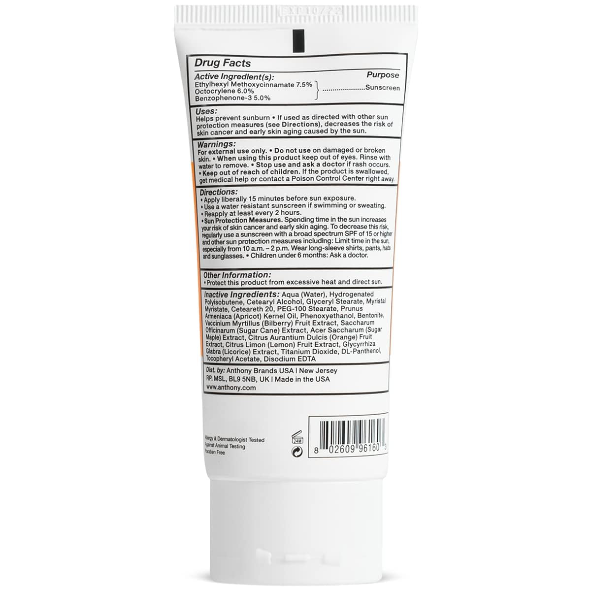 Anthony Day Cream SPF 30, 3 Fl Oz, Contains Squalane, Glycerin, Soy and Vitamin E, Hydrates, Nourishes, and Sunscreen Provides Broad Spectrum Protection To Skin (Pack Of 3)