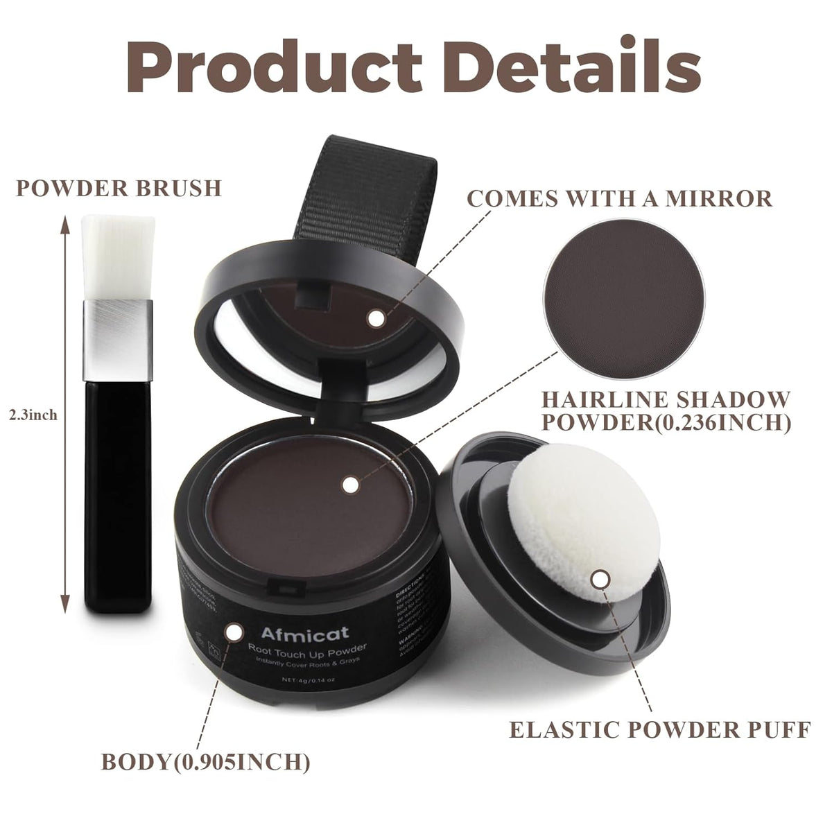 Instant Hairline Powder, Root Touch Up Hair Color for Gray Coverage and Thinning Hair, Root Cover Up Conceals Hair Loss & Bald Spots, Natural and Non-Greasy Hair Color for Women & Men, Dark-Brown