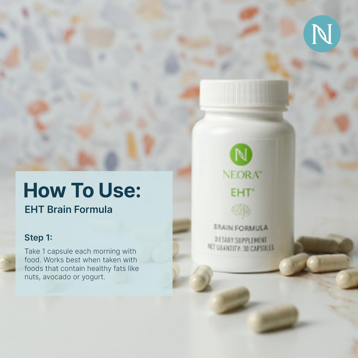 NEORA EHT - Brain Formula with EHT Extract, B6, B12, D, Alpha Lipoic Acid, Huperzine-A for Memory, Focus, Cognitive Health - 30 Capsules