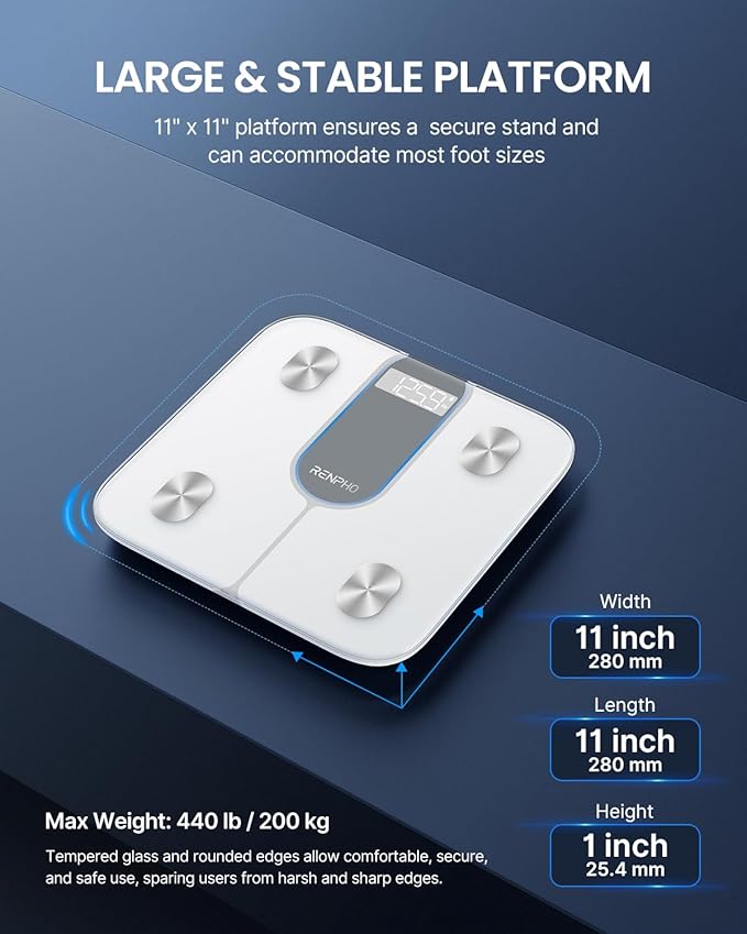 RENPHO Smart Scale for Body Weight 440lb, FSA HSA Eligible, Digital Bathroom Scale for Body Fat, Bluetooth Accurate Body Composition Weighing Machine with App, Elis 1C