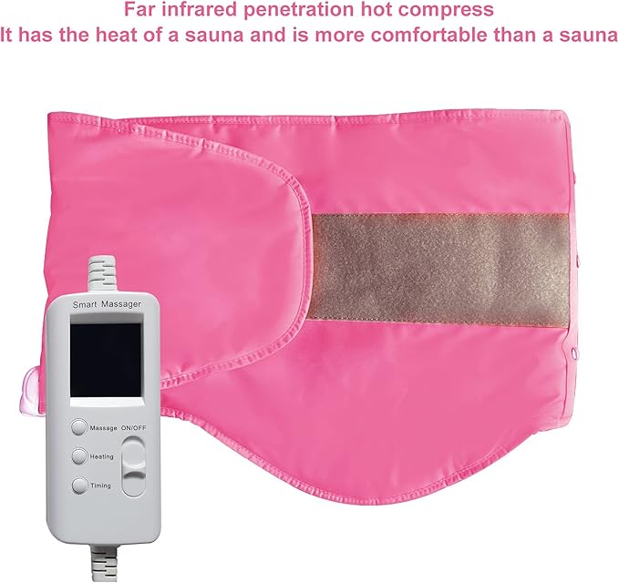 Heating Sauna Belt with Hot Compress & Vibration Massage,Lumbar Abdominal Stomach Belly Massager Back Pain Relief Machine,for Body Muscle Relax, Waist Trimmer Fitness Home Exercise(Pink)