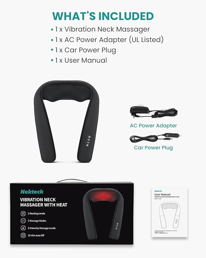 Nekteck Vibrating Neck and Back Massager with Soothing Heat, Electric Deep Tissue Massage Pillow for Shoulder, Leg, Body Muscle Pain Relief, Home Office Car Use, Gifts for Men Women, FSA/HSA Eligible