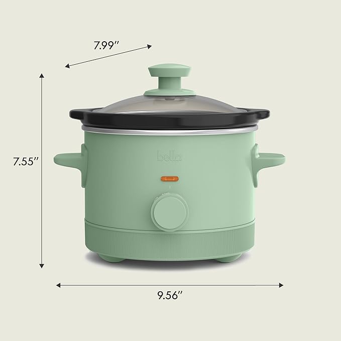 bella 1.5 Qt Slow Cooker with 3 Heat Manual Control, EverGood™ Ceramic Nonstick Coating, Dishwasher Safe Stoneware Pot and Tempered Glass Lid, Tangle Free Cord Wrap & Cool Touch Handles, Seaglass