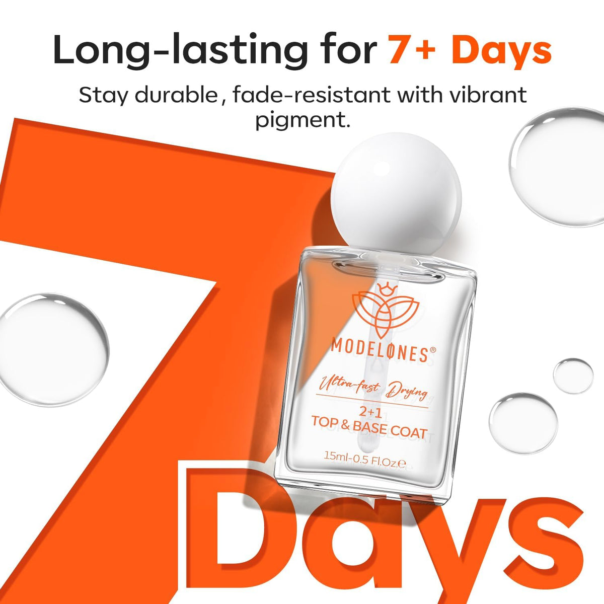 modelones 3-in-One Nail Polish Top Coat and Base Coat, Nail Strengthener, 15 Ml Clear Nail Polish Quick Dry Long Lasting Shine Chip Fade Resistant Nails Protect Care 2025 Gifts for Women