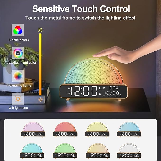 White Noise Sound Machine, Sunrise Alarm Clock APP/AI Voice Control Work for Bedroom, Sound Machine for Sleep with Touch Night Light, Sleep Aid, Snooze Timer, Dual Alarms, Sunrise Simulation