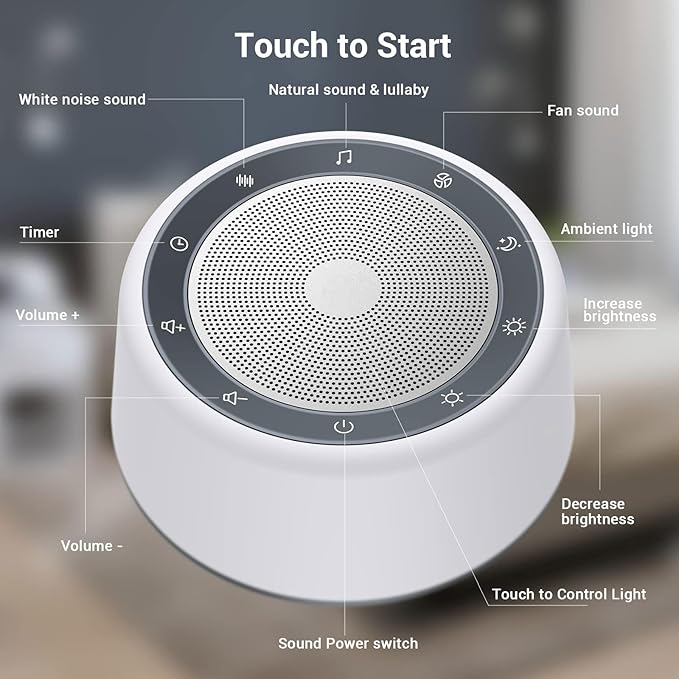 BGOVERSS White Noise Sound Machine, Baby Sound Machine Kids with 30 Soothing Sounds and 7 Colors Warm Night Light for Sleeping, 5 Timers Portable Plug in Sound Machine for Baby, Adults,Grey Color