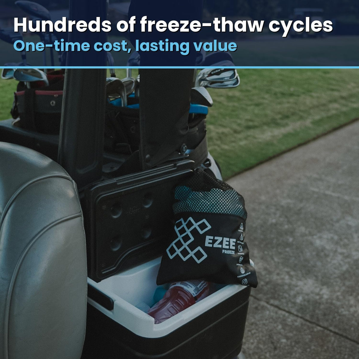 Ezee Freeze Reusable Ice Cubes for Coolers - Mini Freeze 3.5 lb Bag, 110 Blue Ice Cubes Use in Drinks, Lunch Boxes, Fishing, Refreezable Party Ice, Ice Bath