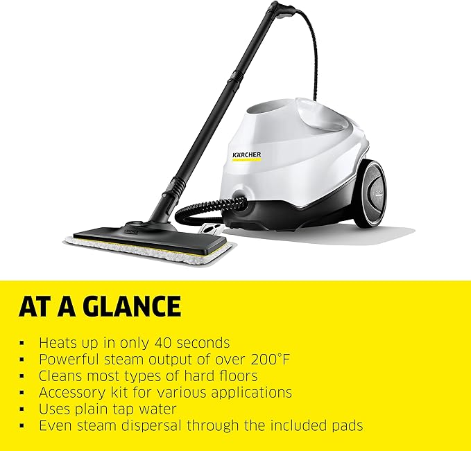 Kärcher Steam Cleaner, Multi Purpose, Power Steamer, Chemical-Free, 40 Sec Heat-Up, for Grout, Tile, Hard Floors, Appliances & More - SC 3 Easy Fix