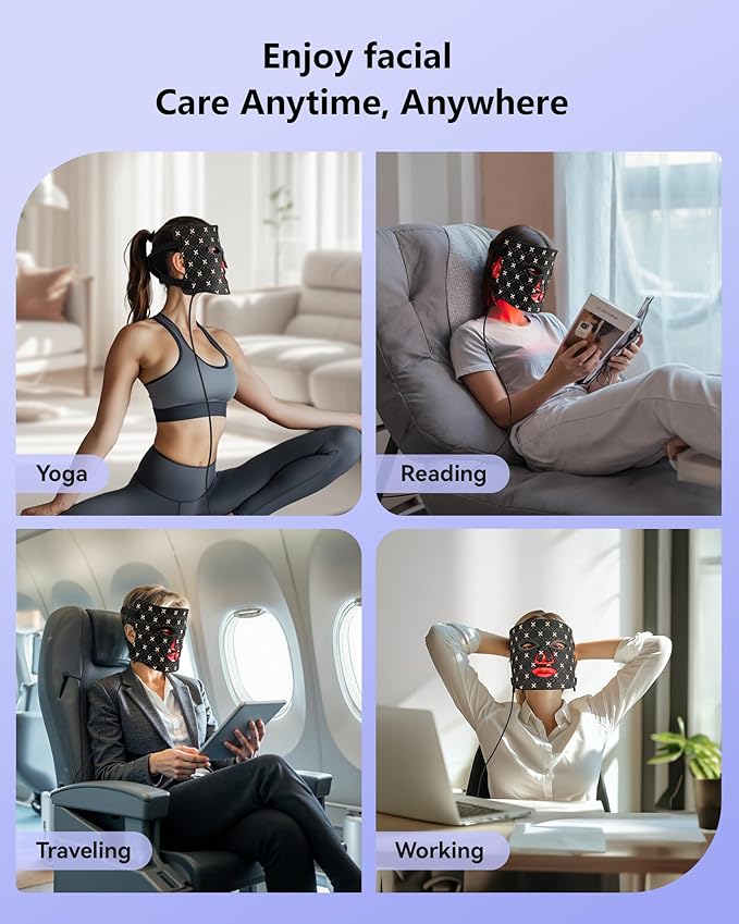 Red Light Therapy for Face,LED Face Mask Light Therapy, 630nm & 830nm Wavelength LED Light Therapy Device for Home Use (Satin Black)