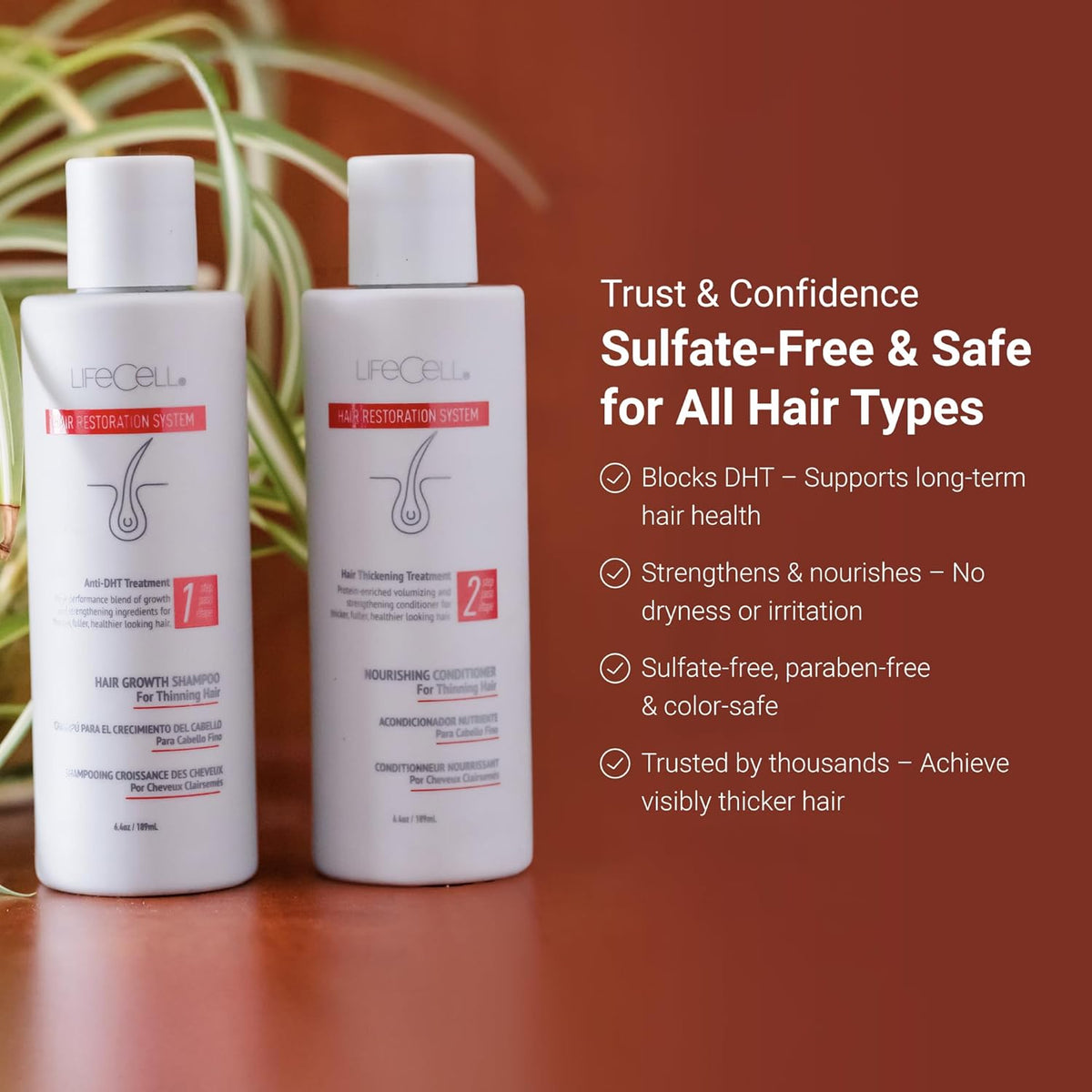 LifeCell Hair Restoration System – Anti-DHT Shampoo & Conditioner for Thicker, Fuller Hair – Strengthens & Revitalizes – Supports Scalp Health & Hair Growth