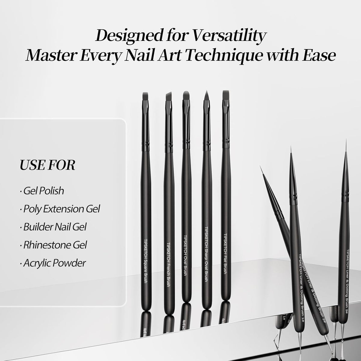 Nail Art Brushes 8pcs Nail Brush For Nail Art With Nail Art Liner Brush and Dotting Pen for Gel Polish Design, French Tips, Detailed Painting, Dotting