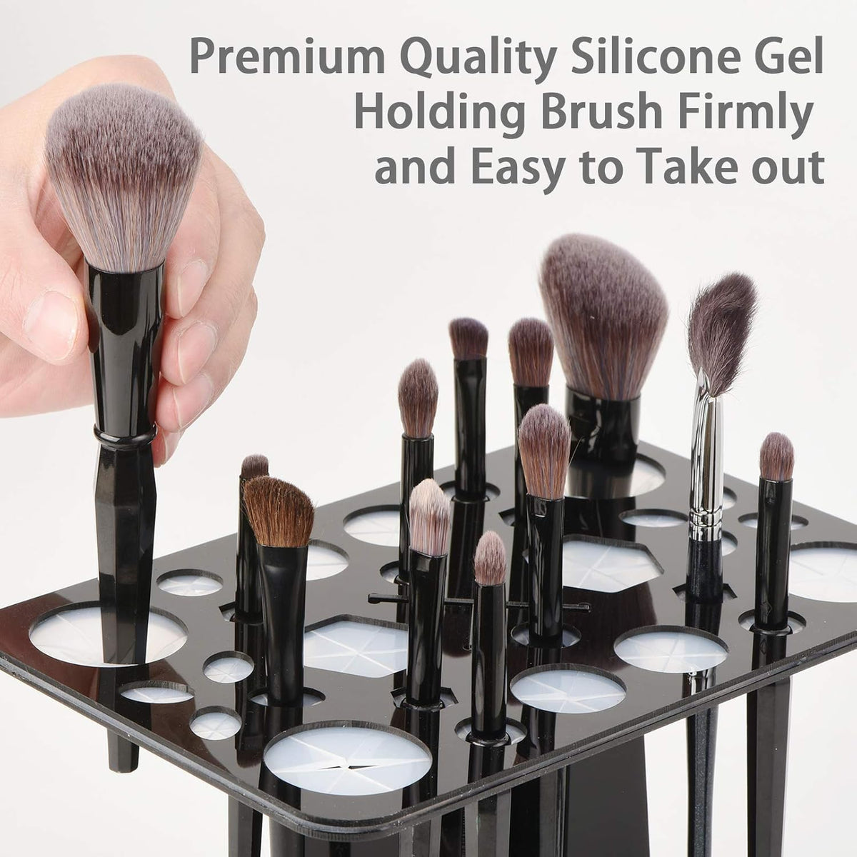 Acrylic Makeup Brushes Drying Rack, Brushes Dryer, Collapsible Holder Stand Tree Tray Support Display for Makeup Artist Nail Brushes Paintbrushes Makeup Lovers, 28 Slot, Black, Unisex