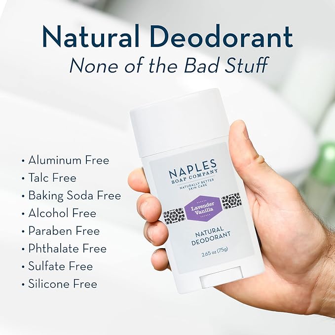Naples Soap Company Naturally Better Skin Care Lavender Vanilla Deodorant Stick for Women and Men - 2.65oz