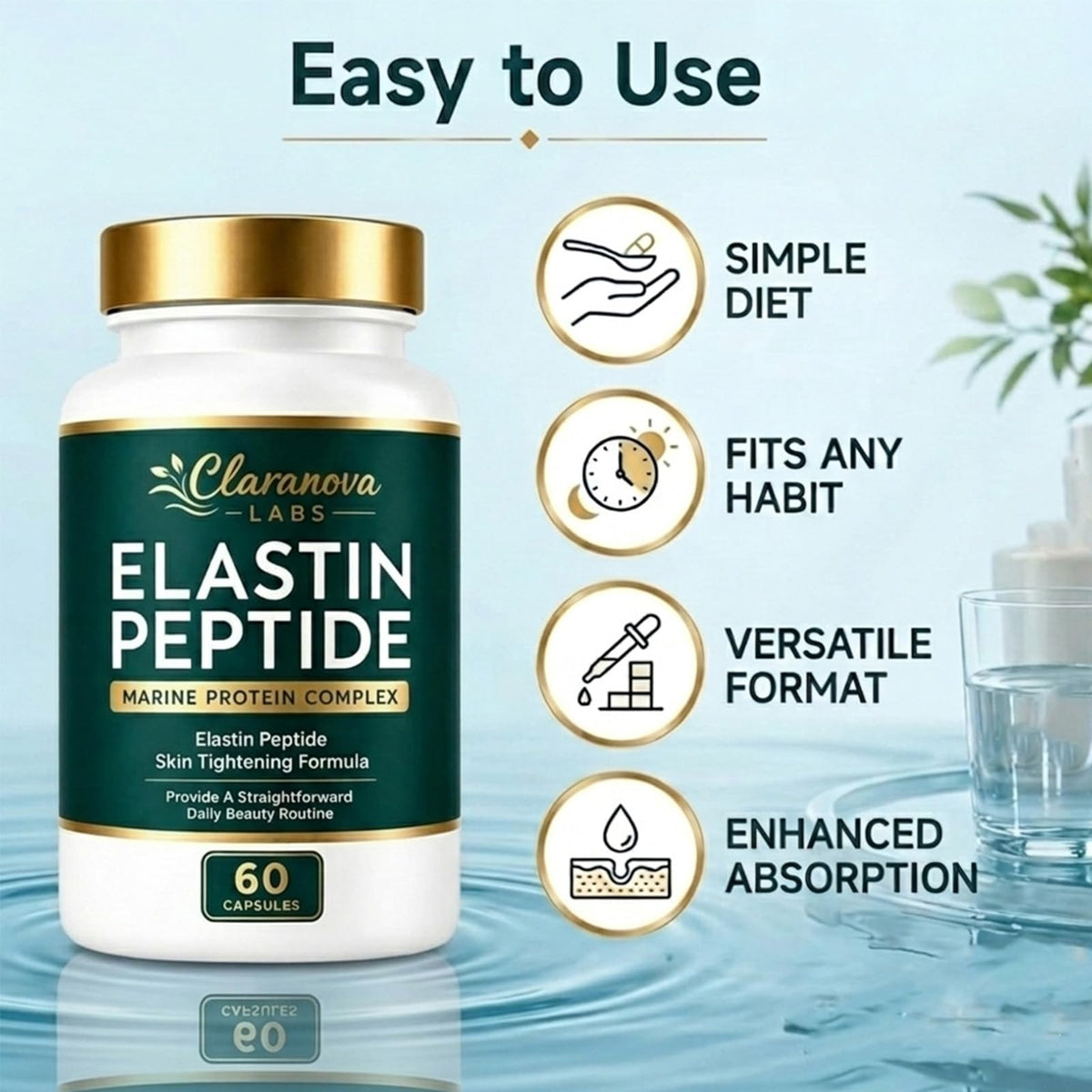 Keikeyo Elastin Peptides, Elastin Peptide Skin Tightening Formula, Marine Protein Complex, Daily Nutritional Support for Skin 60 Count (1pcs, 1)