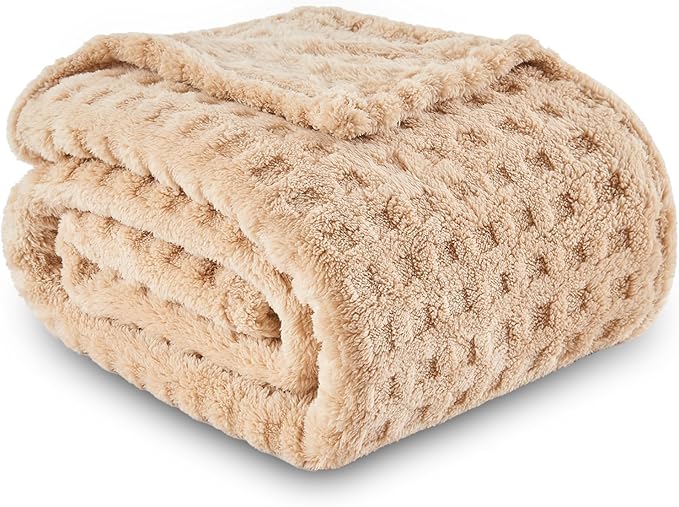 NEWCOSPLAY Super Soft Twin Blanket Brown Premium Silky Flannel Fleece 3D Waffle Checkered Lightweight Bed Blanket All Season Use (Brown, Twin(60"x80"))