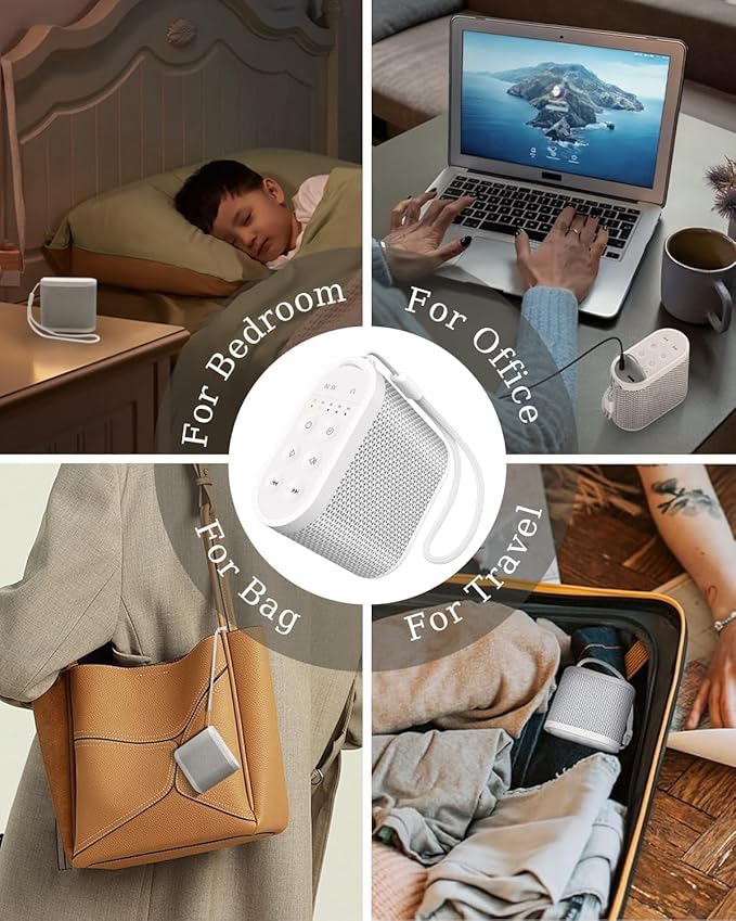Portable Sound Machine for Travel, White Noise Sound Machine for Sleeping, 52-Hour Lasting Mini Noise Machine with 21 Quality Non-looping Sounds, Headphone Jack, Memory, Timer for Adults,Hotel (White)