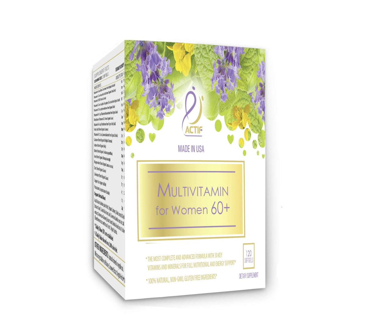 ACTIF Multivitamin for Women Age 60+ with 30 Organic Vitamins and Organic Herbs, Non-GMO, Made in USA, 2-Month Supply