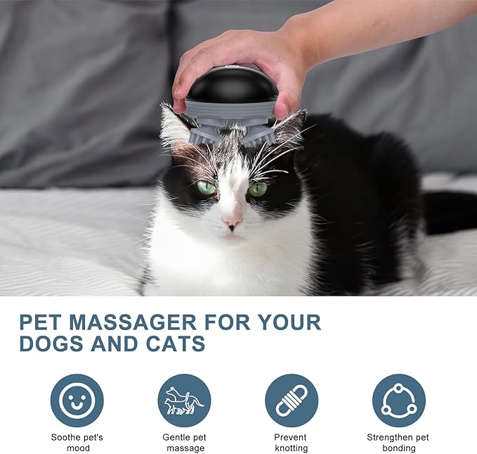 Handheld Pet Massager for Dogs and Cats, 4 Rotatable Massage Heads, Three Modes, Electric, for Relieving Tight Stiffness Muscles, Promote Bonding