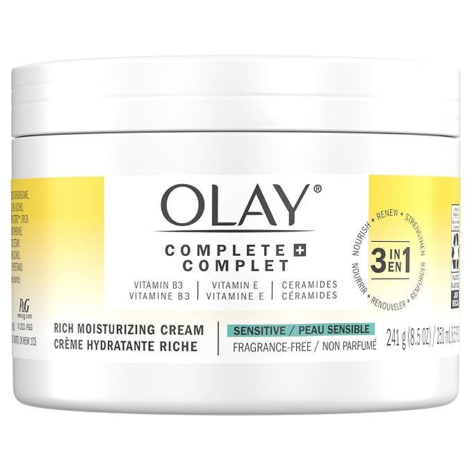 Olay Complete+ Rich Moisturizing Cream Fragrance-Free, 8.5 OZ, 3-in-1 Hydrating Face Cream for Dry Skin with Vitamin B3, Vitamin E, and Ceramides