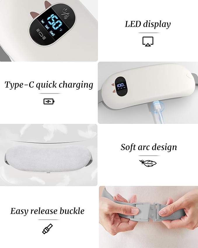 FSA HSA Eligible Portable Heating Pad for Cramps, Upgrade Cordless Electric Period Fast Heating Pad for Back Pain Relief Menstrual Belt 6 Heat 6 Massage Modes Gift for Women Girls Her Girlfriend White