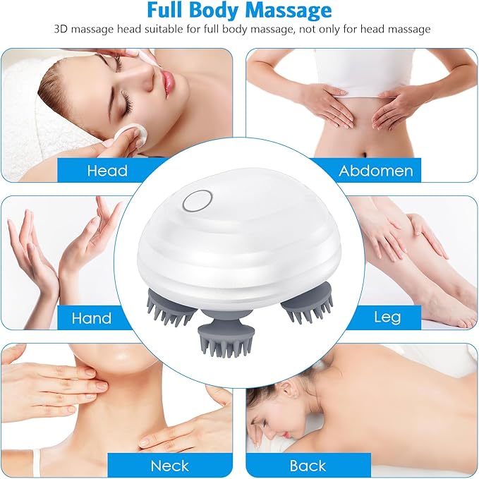 AMIR Electric Cordless Hair Scalp Massager, IPX7 Waterproof Portable Head Scratcher Massager with Kneading 96 Nodes, 5 Kneading Modes, for Hair Growth and Stress Relax, Gifts for Men Women