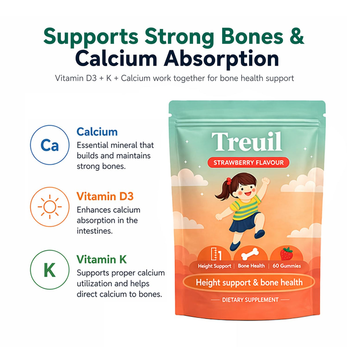 Treuil Gummies,Novexa Gummies,for Bone Health & Daily Vitality Support,60 Count