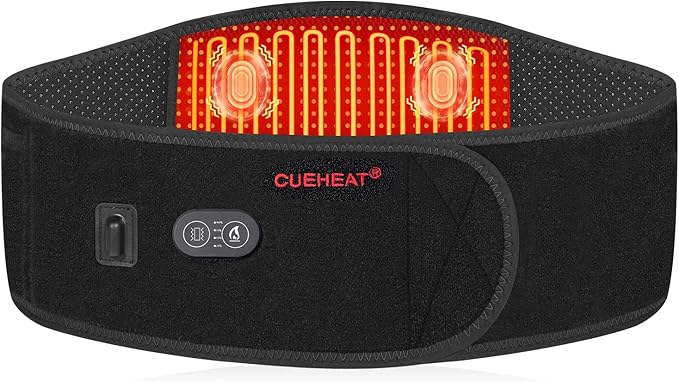 CUEHEAT Heated Waist Belt - Cordless Heating Pad for Low Back, Electrical Heating and Massage, Rechargeable Battery Powered (Black, 49 inches)
