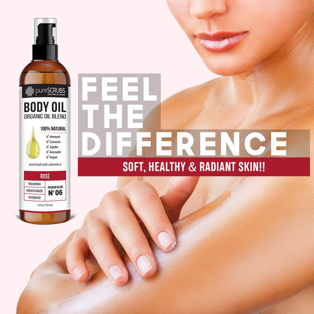 pureSCRUBS Ultra Moisturizing Rose Body Oil Spray for Dry Skin, Massage, Cuticles & More, Organic Super Blend of Jojoba, Argan, Coconut, Sweet Almond & Avocado Oils Enriched with Vitamin E, Lg 4oz