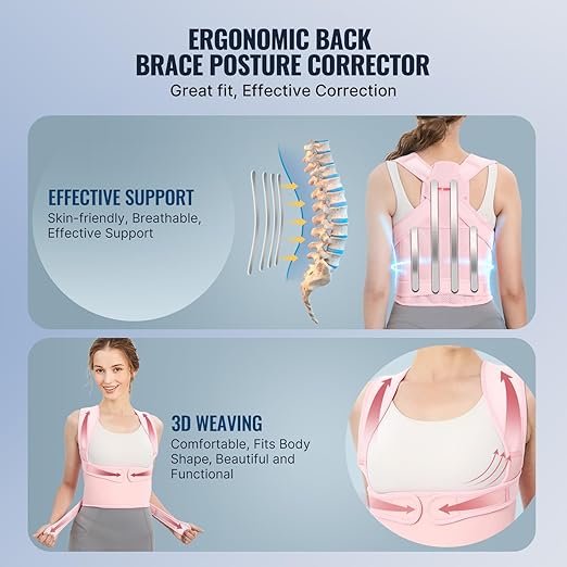 Back Brace and Adjustable Posture Corrector And Trainer for Women and Men , Back Straightener , Scoliosis and Hunchback Correction , Back Pain , Spine Support , Pink , Medium (Waist 34-41 Inch)