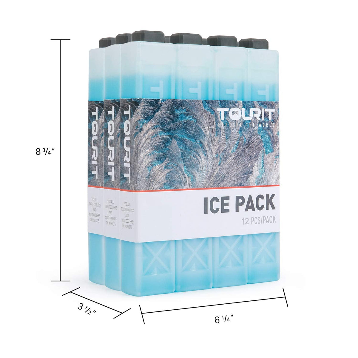 TOURIT Ice Packs for Coolers, 12 Pack Reusable Long Lasting Freezer Packs for Lunch Bags/Boxes, Cooler Backpack, Camping, Beach, Picnics, Fishing and More, Blue