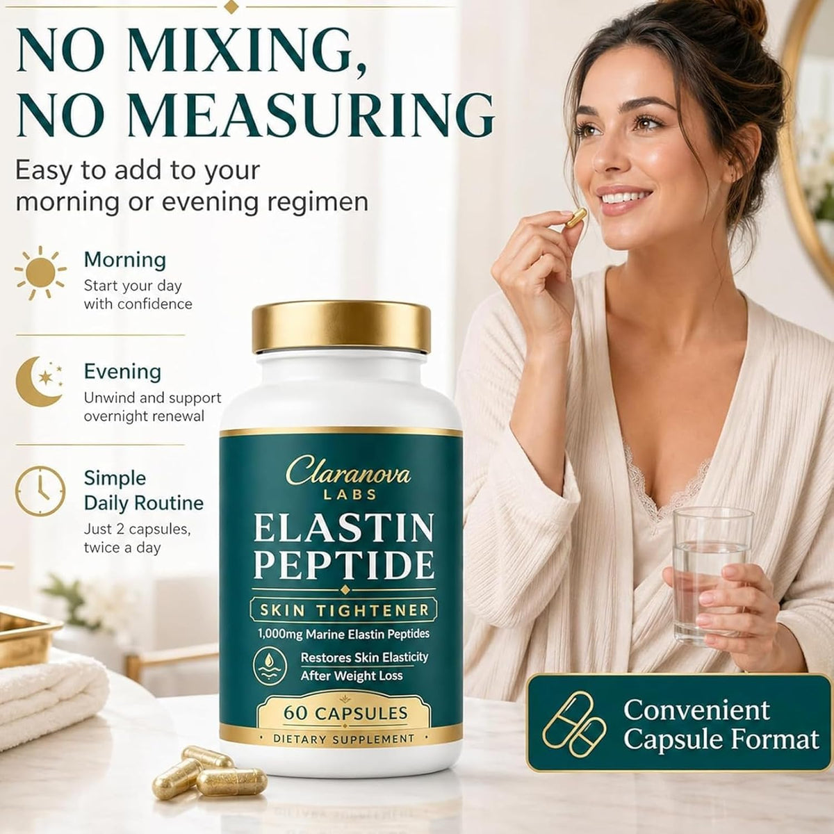 iscentan Claranova Labs Marine Elastin Peptides, Elastin peptide Skin Tightening Formula, 60 Capsules