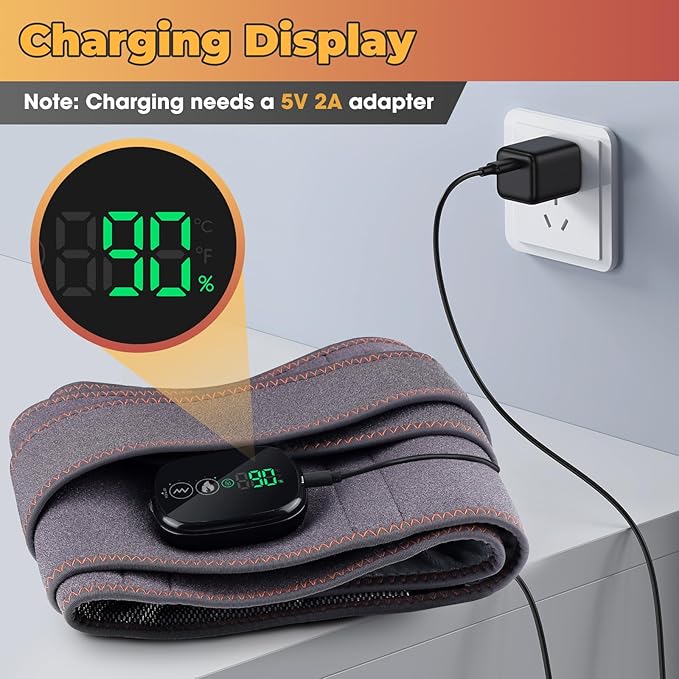 Cordless Heating Pad with Vibration for Back Pain Relief, XL Heated Back Belt Wrap with 3 Fast Heating and Vibration Massage Modes, 5000mAh Battery Operated Heat Pad for Back, Waist, Lumbar (Grey)
