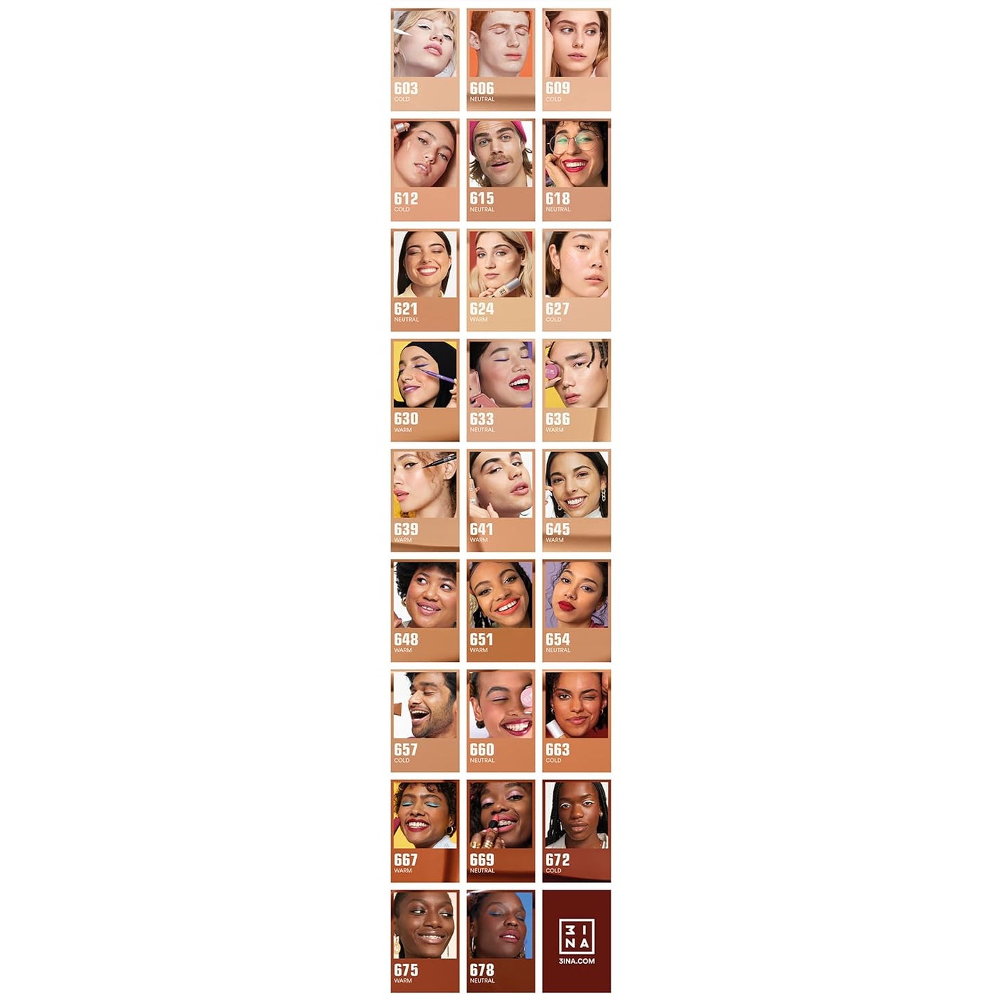 3INA The 24H Foundation 651-24H Long-Wearing Formula - Medium To High Buildable Coverage - Smooth Matte Finish - Expanded Shade Selection - Waterproof, Cruelty Free, Vegan Makeup - 1.01 Oz