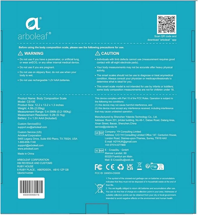 arboleaf Scale for Body Weight, Bluetooth Smart Digital Weighing Scales with 8 Electrode, High Precision 26 Body Composition Analyzer for BMI Muscle Mass