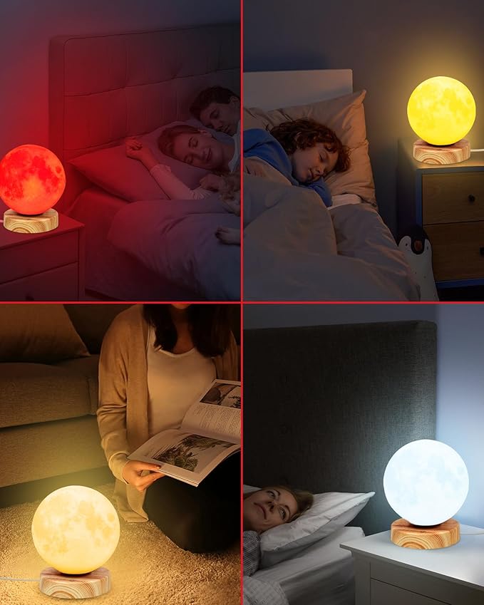 Red Light Therapy Night Light Lamp for Sleep 670nm Red Moon Nightlight Desk Lamp with Multi-Color and Brightness Options Remote Control USB Charging Elegant Design